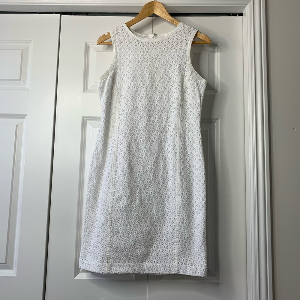 Talbots White Eyelet Broderie Anglaise Sleeveless Shift 
Mini Dress Size US 12P